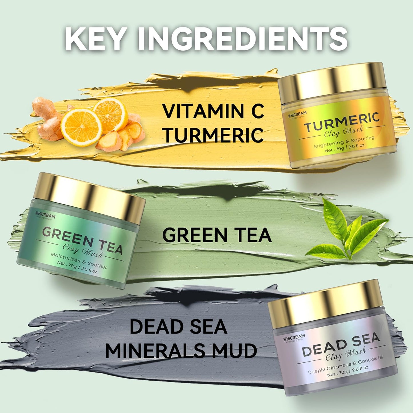 Hicream Turmeric Vitamin C Clay Mask with Kaolin Clay and Turmeric for Dark Spots
